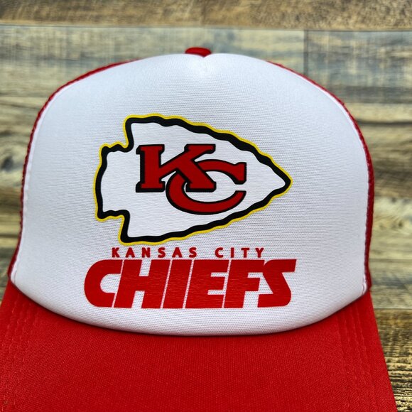 Kansas City Chiefs Mens Trucker Hat Red Snapback Retro Football Baseball Cap - Picture 3 of 8